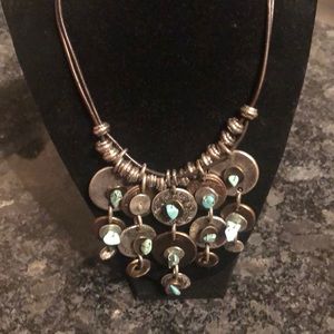 Chico’s Leather/Silver/ Turquoise Necklace